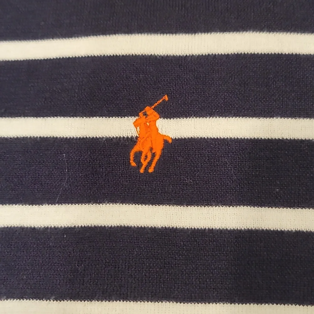Polo Ralph Lauren Navy Orange Logo Striped Cotton Knit Sweater Men’s Large L - Picture 5 of 7